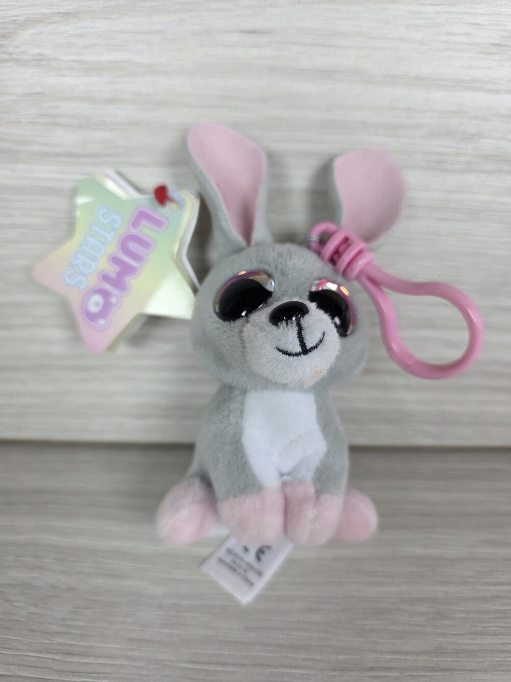Lumo Stars Bunny Keychain Gray White Pink 5" Plush SU34